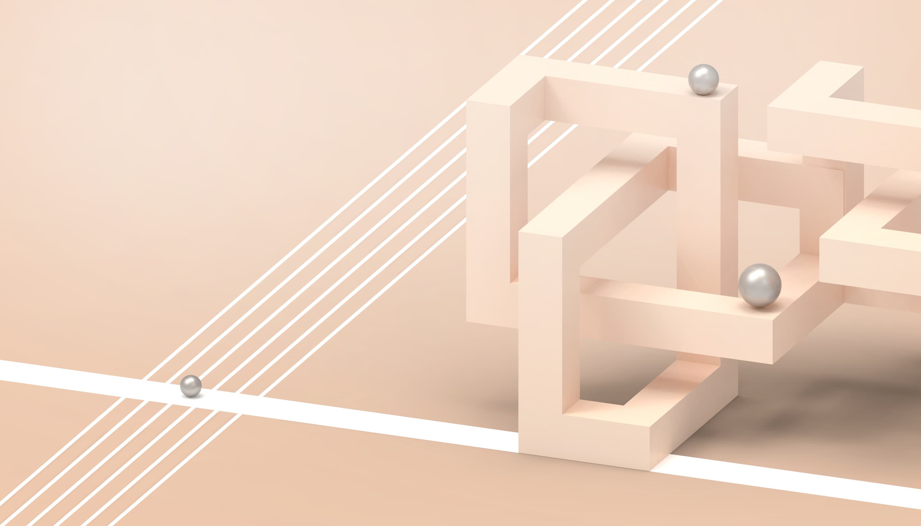 Abstract low-poly Geometric Technology Cube Concept Illusion on Orange pastel background Structure - 3d rendering