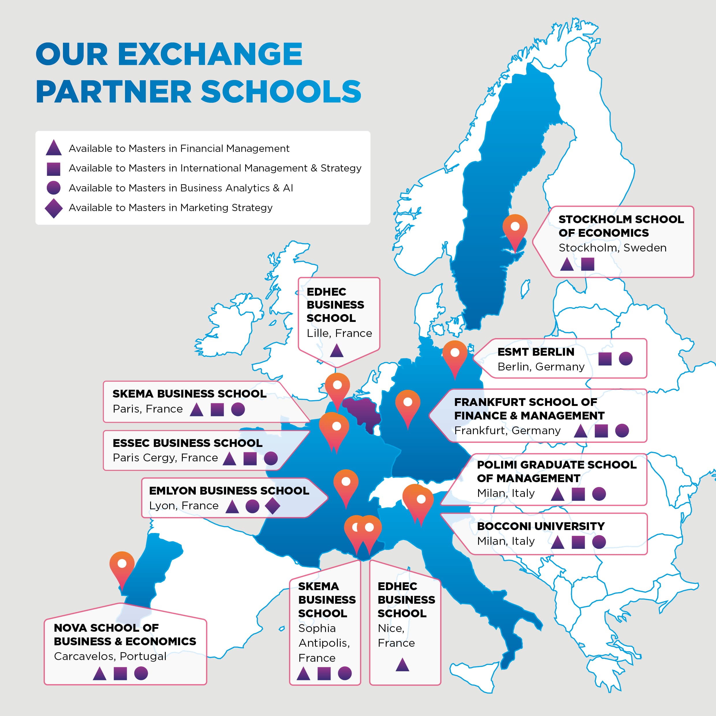Map of exchange partners and destinations